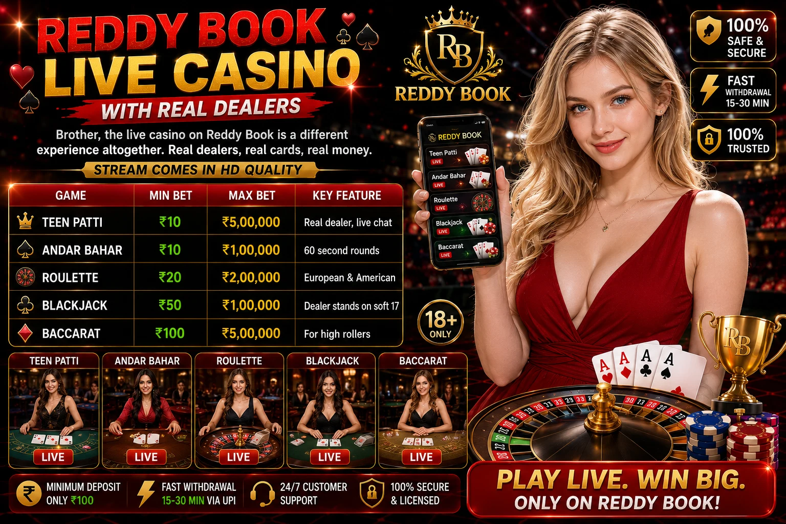 Reddy Book Live Casino – With Real Dealers