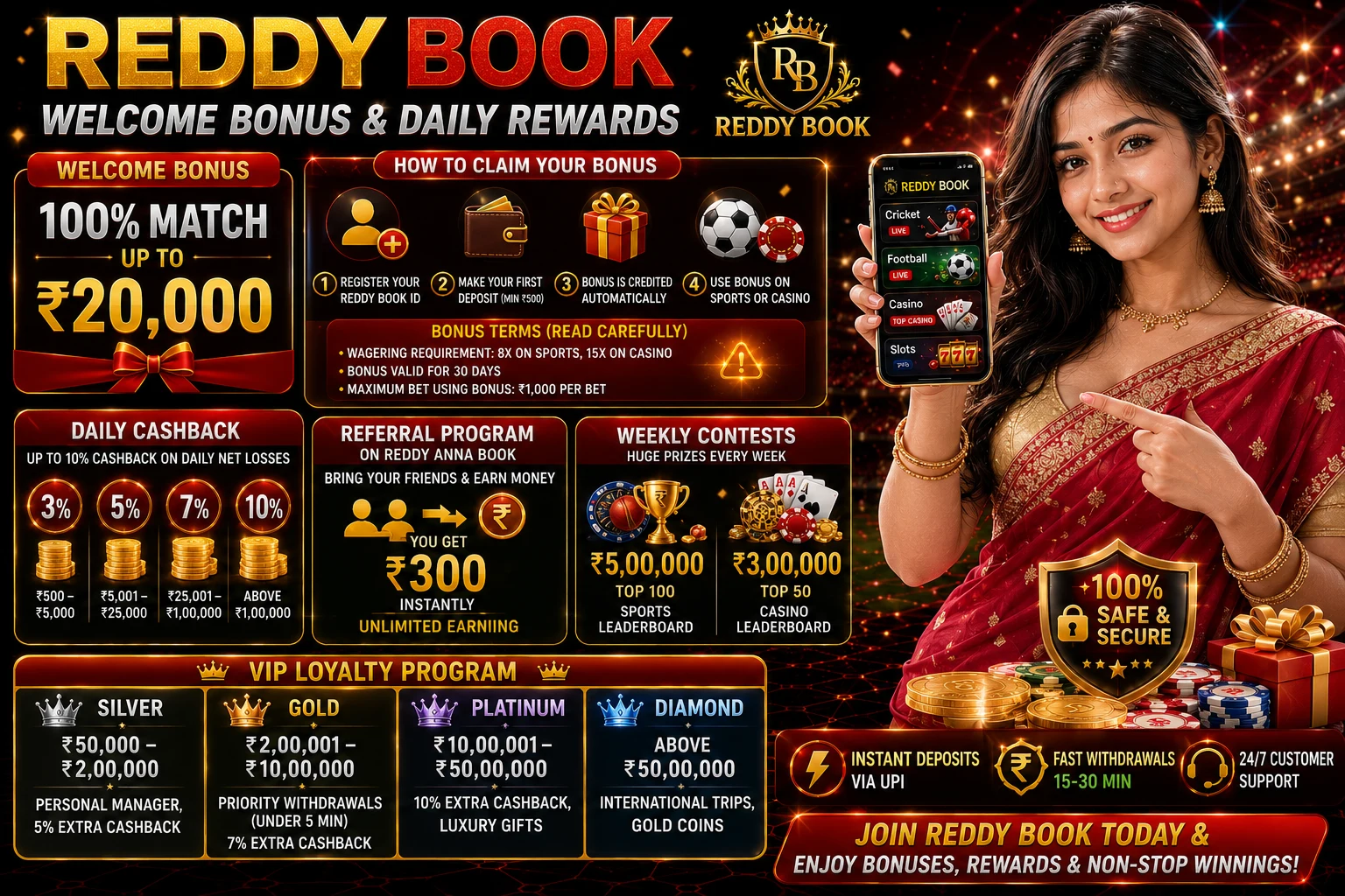 Reddy Book Welcome Bonus & Daily Rewards