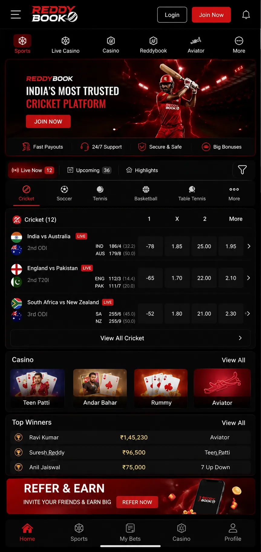 Reddybook App Mobile Interface