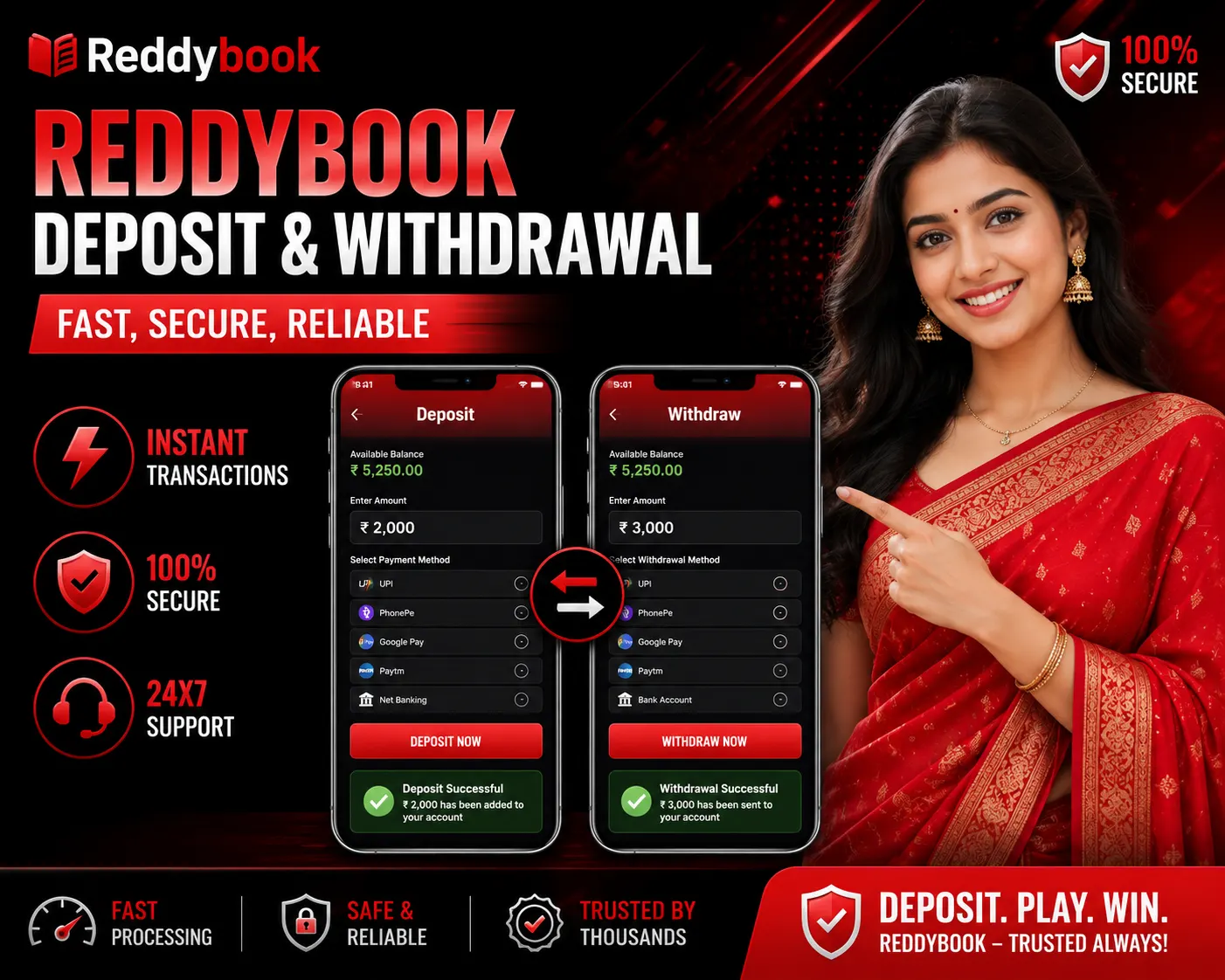 Reddybook Deposit and Withdrawal Methods